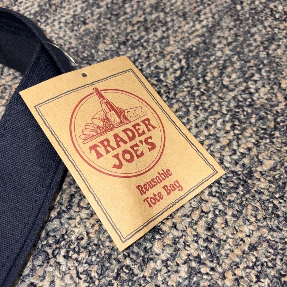 Trader Joe's Large Navy Blue Canvas Cotton Tote Bag Reusable Brand New with Tag - Picture 2 of 3